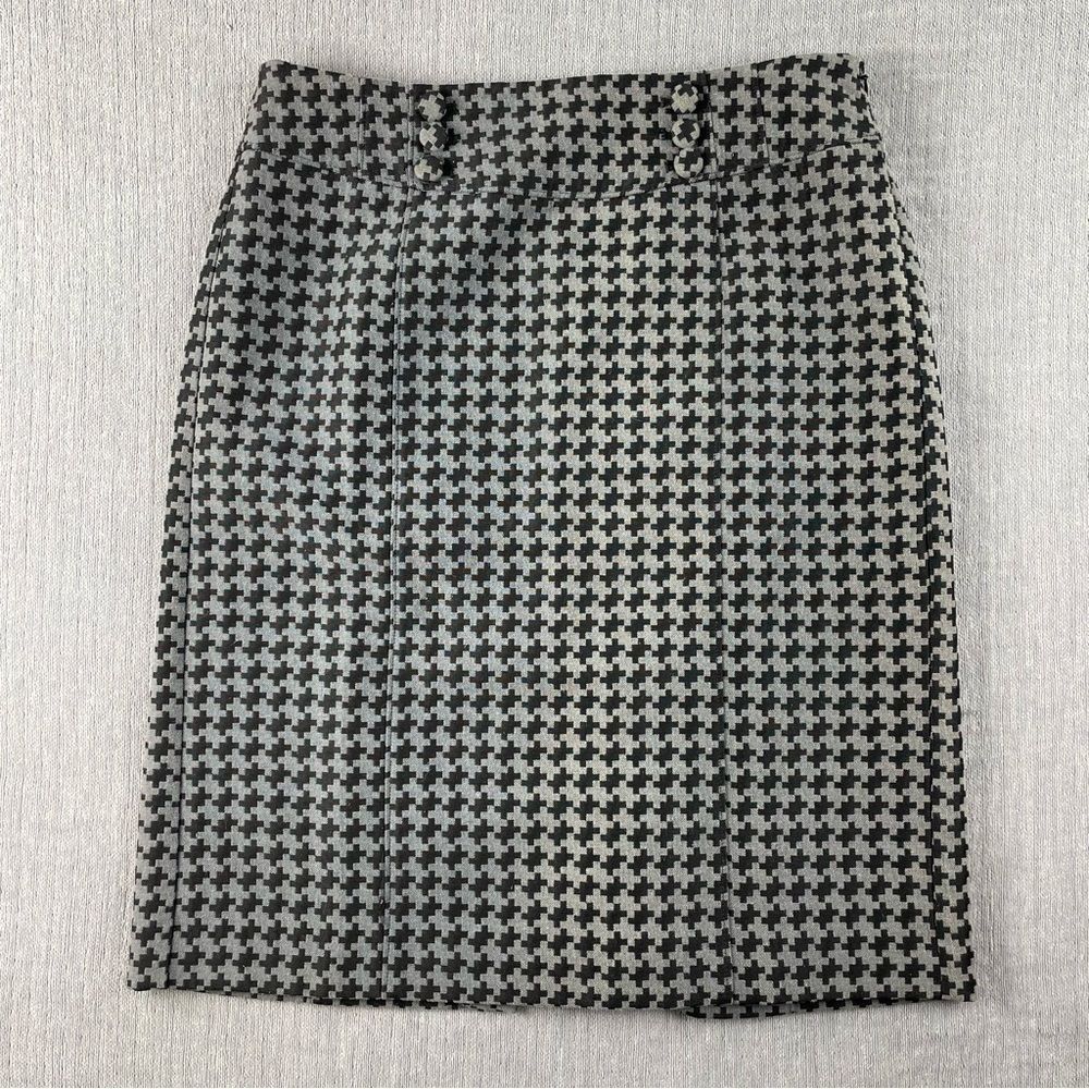 Ann Taylor Houndstooth Black & Gray Lined Midi Pencil Skirt Women’s Size 10